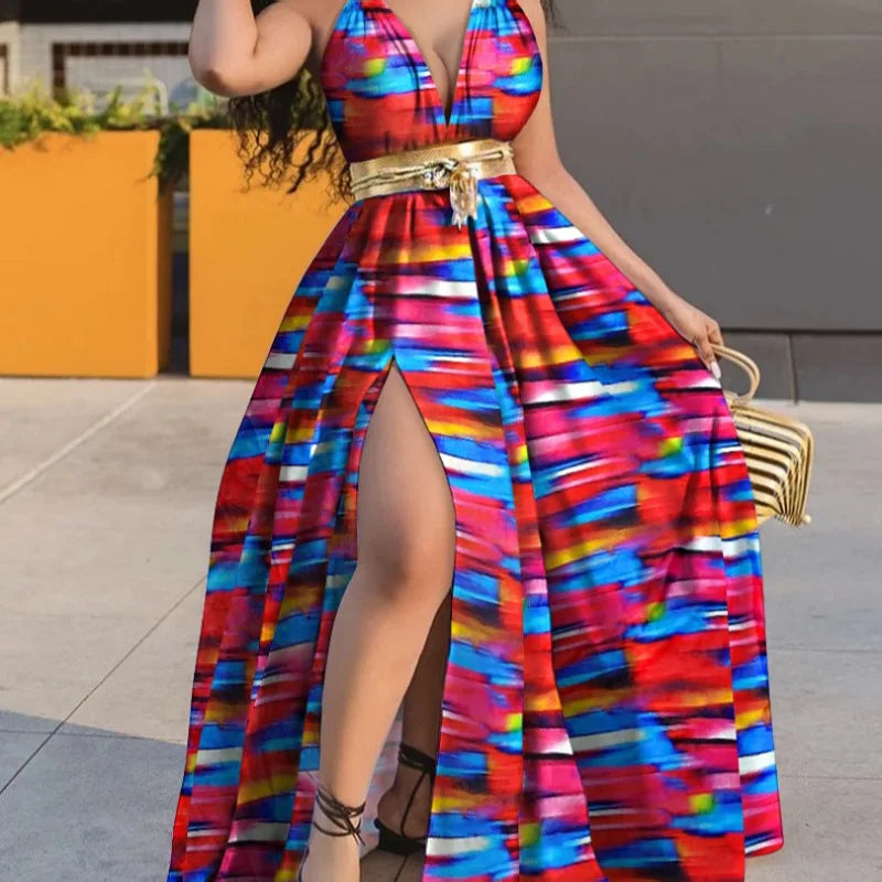 CM.YAYA Women Long Dress Print Splited Loose Maxi Vestidos Ladies Vintage Fashion Dresses Elegance Stylish Outfits Summer 2021 - Mira Belle