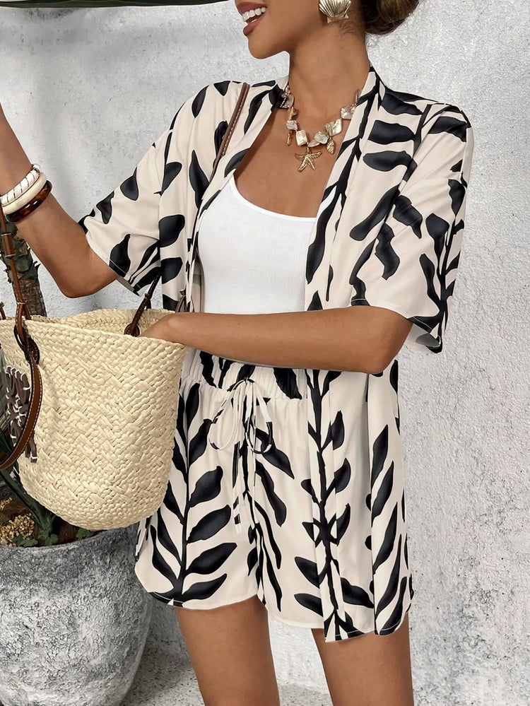 Woman Lady Set Casual Geometric Blouse & Holiday Loose Shorts - Mira Belle