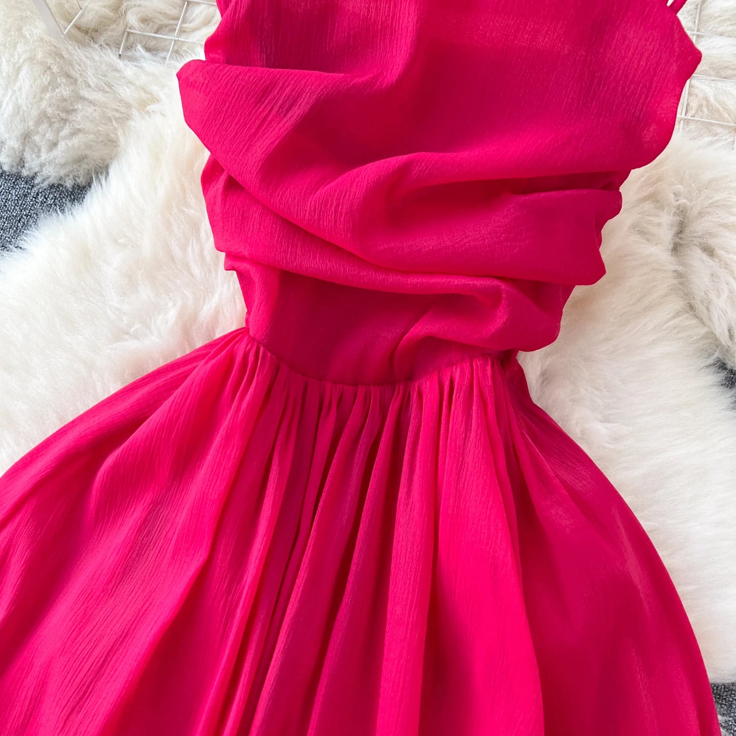 Red Summer Maxi Dress with Ruffled Bodice & Spaghetti Straps