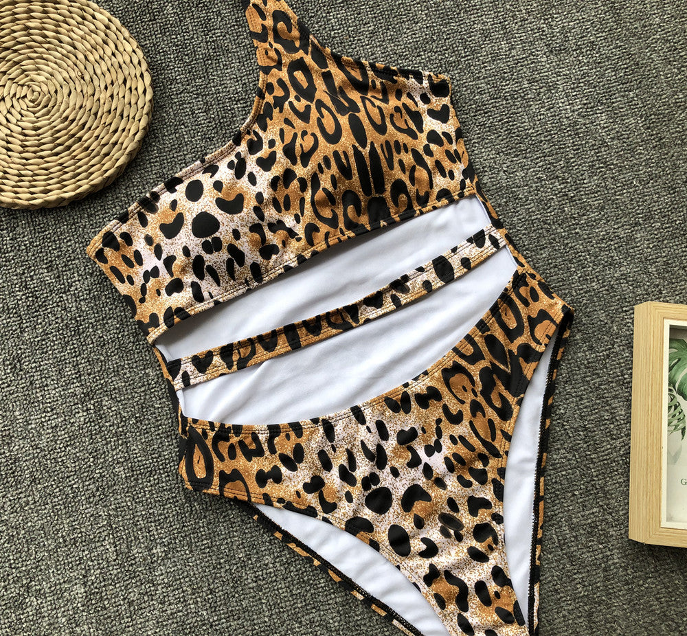 Leopard One-Shoulder Cutout Swimsuit - Mira Belle 