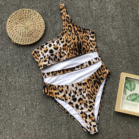Leopard One-Shoulder Cutout Swimsuit - Mira Belle 