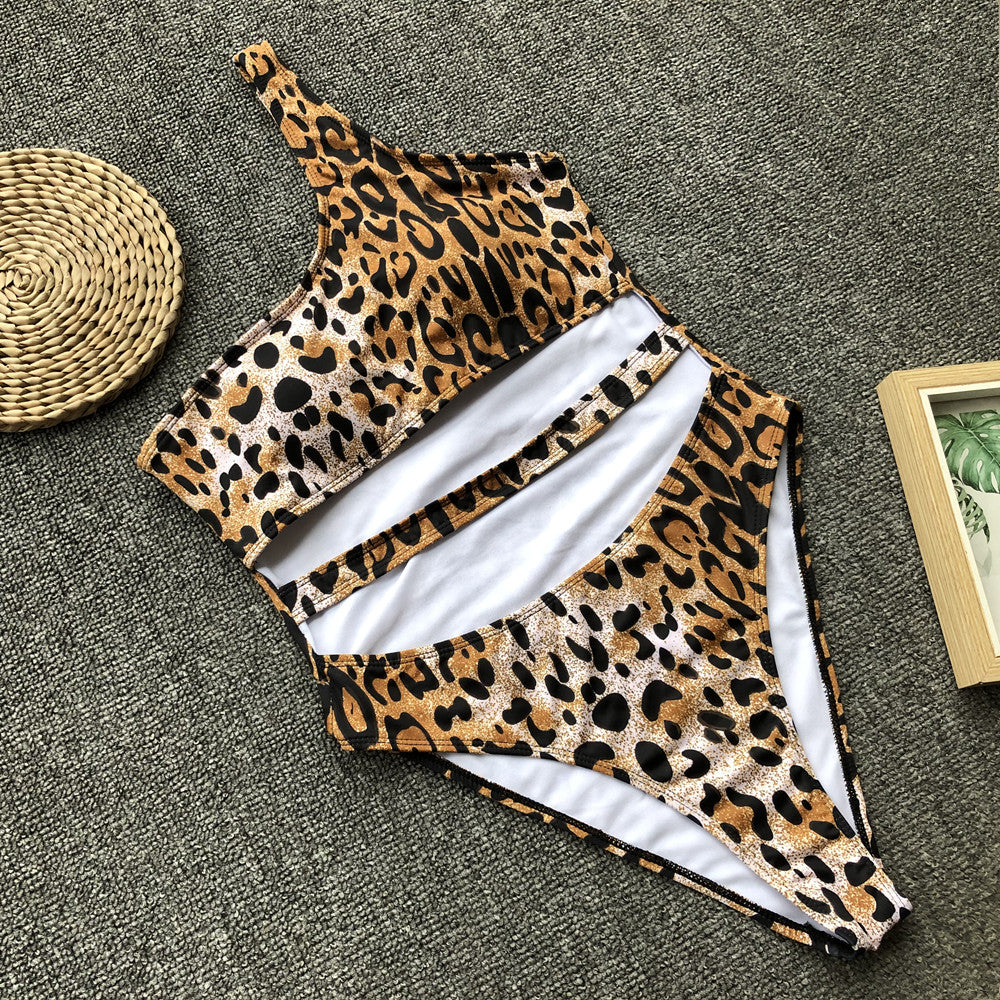 Leopard One-Shoulder Cutout Swimsuit - Mira Belle 