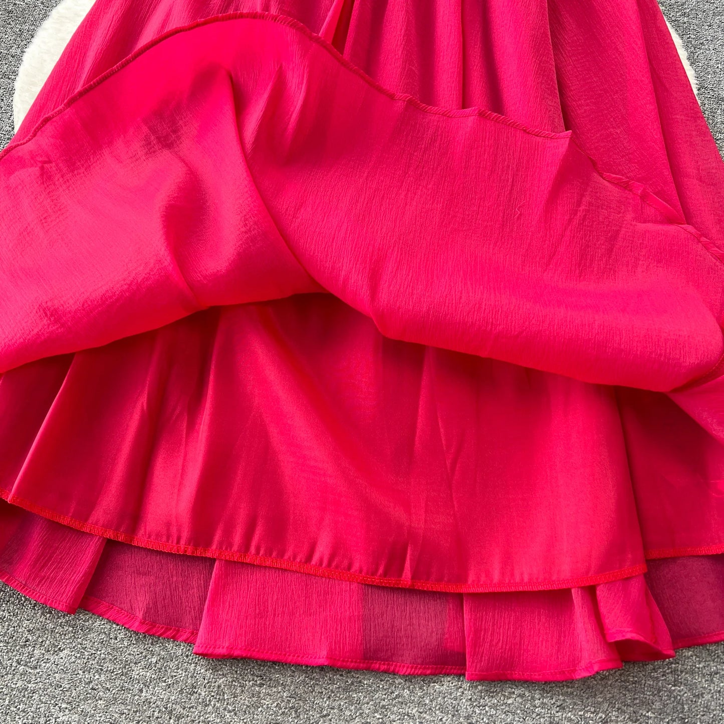 Red Summer Maxi Dress with Ruffled Bodice & Spaghetti Straps