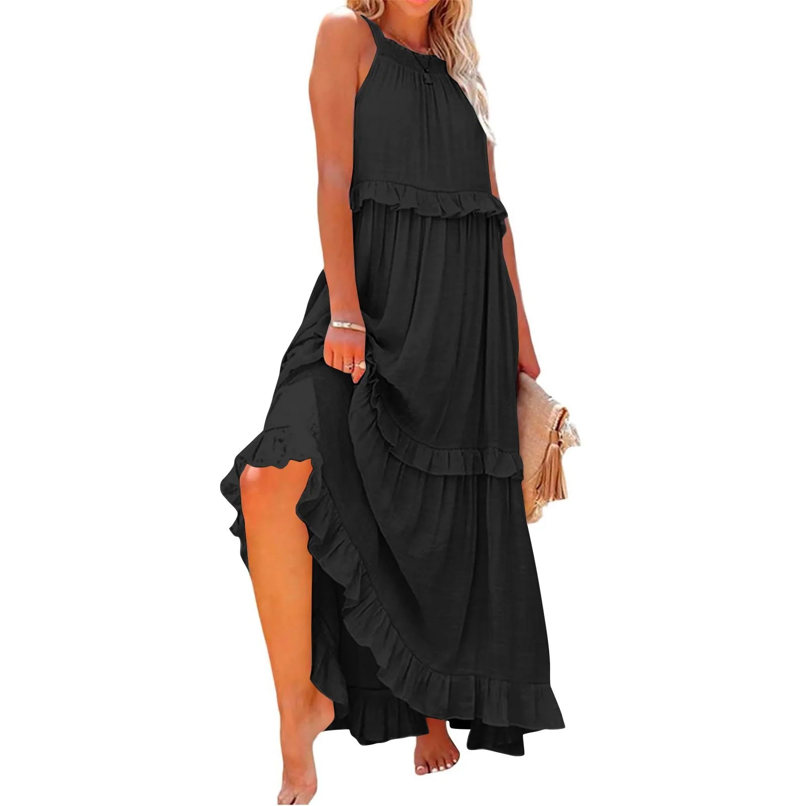 Fitshinling Ruffles Party Long Dresses For Women Costume Sexy Sleeveless Maxi Dress Dance Wear A Line Boho Holiday Vestidos - Mira Belle 