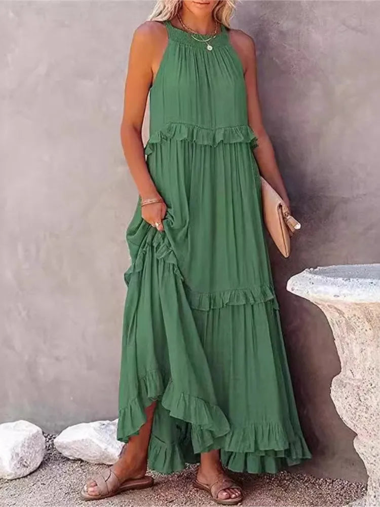 Fitshinling Ruffles Party Long Dresses For Women Costume Sexy Sleeveless Maxi Dress Dance Wear A Line Boho Holiday Vestidos - Mira Belle 