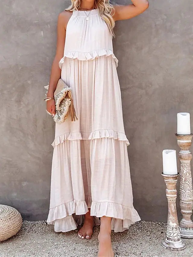 Fitshinling Ruffles Party Long Dresses For Women Costume Sexy Sleeveless Maxi Dress Dance Wear A Line Boho Holiday Vestidos - Mira Belle 