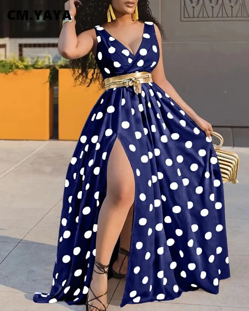 CM.YAYA Women Long Dress Print Splited Loose Maxi Vestidos Ladies Vintage Fashion Dresses Elegance Stylish Outfits Summer 2021 - Mira Belle 