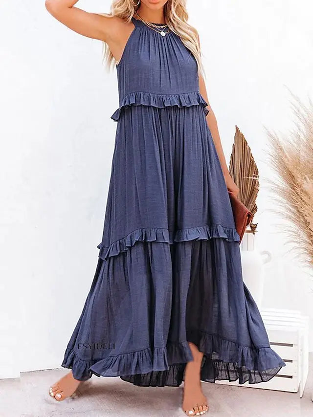 Fitshinling Ruffles Party Long Dresses For Women Costume Sexy Sleeveless Maxi Dress Dance Wear A Line Boho Holiday Vestidos - Mira Belle 