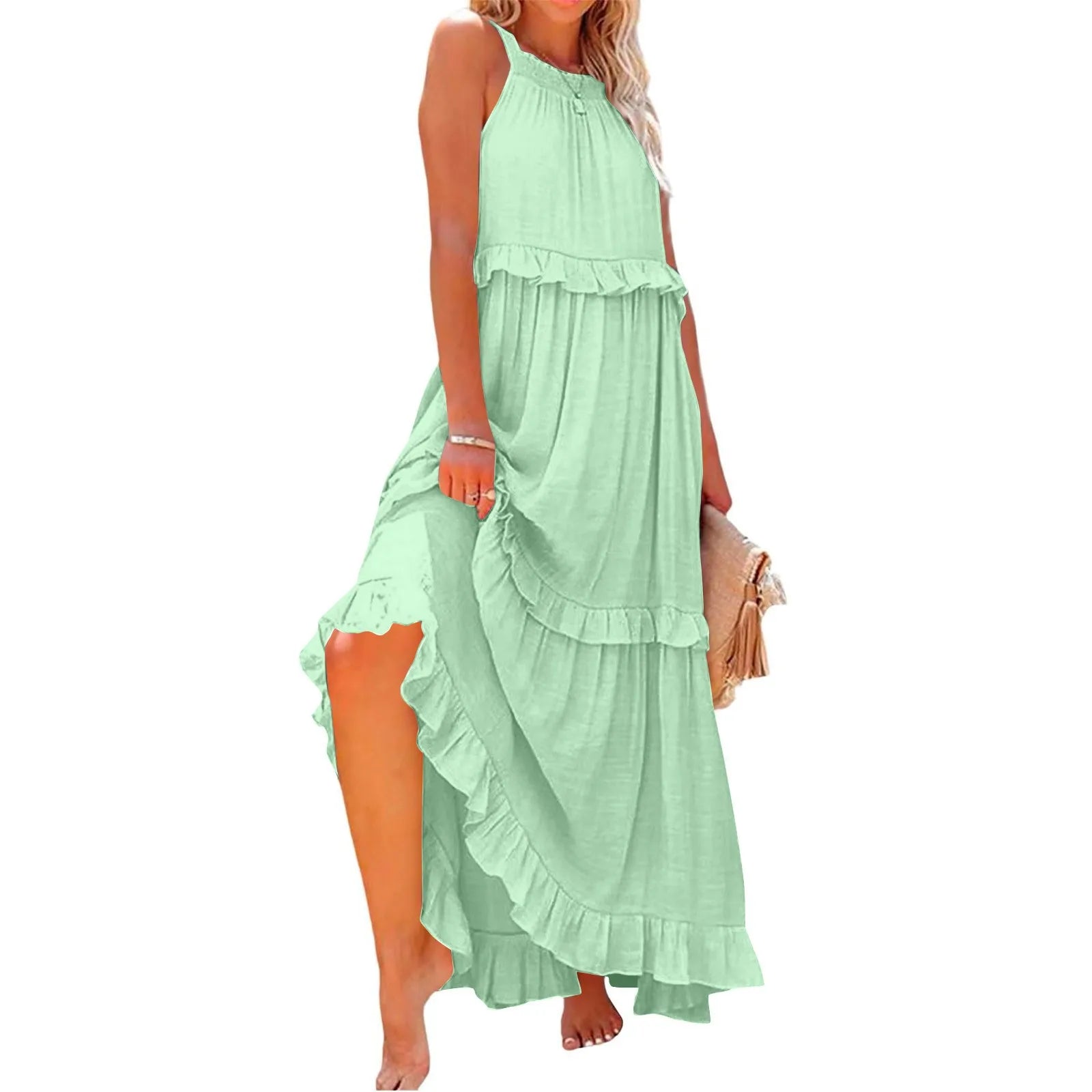 Fitshinling Ruffles Party Long Dresses For Women Costume Sexy Sleeveless Maxi Dress Dance Wear A Line Boho Holiday Vestidos - Mira Belle 