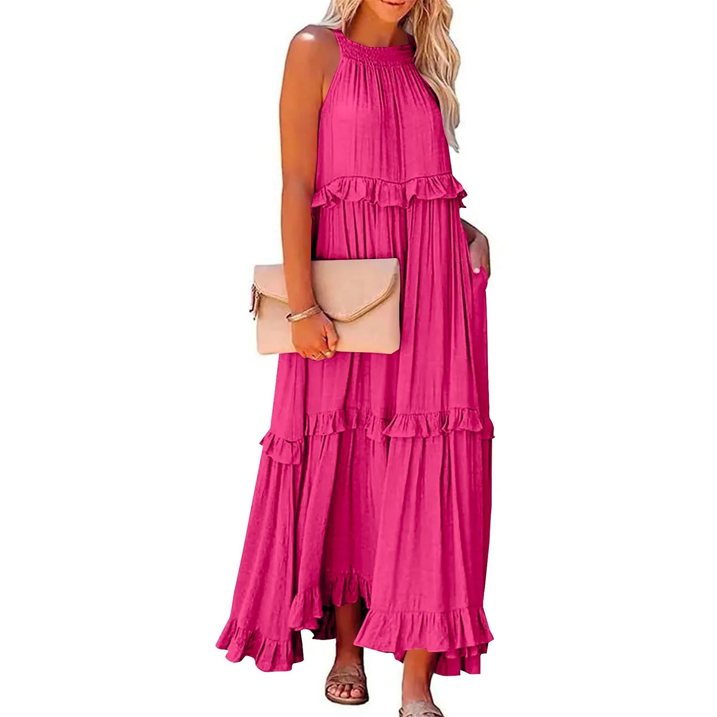 Fitshinling Ruffles Party Long Dresses For Women Costume Sexy Sleeveless Maxi Dress Dance Wear A Line Boho Holiday Vestidos - Mira Belle 
