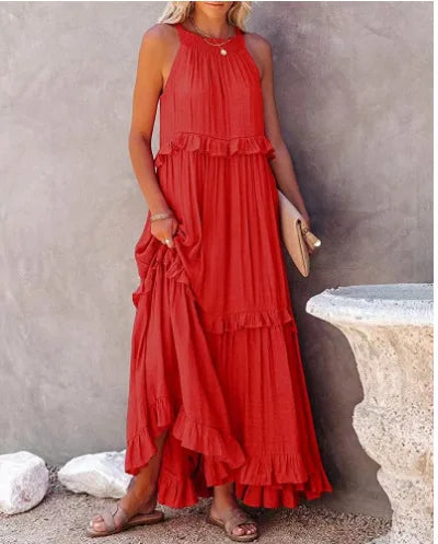 Fitshinling Ruffles Party Long Dresses For Women Costume Sexy Sleeveless Maxi Dress Dance Wear A Line Boho Holiday Vestidos - Mira Belle 