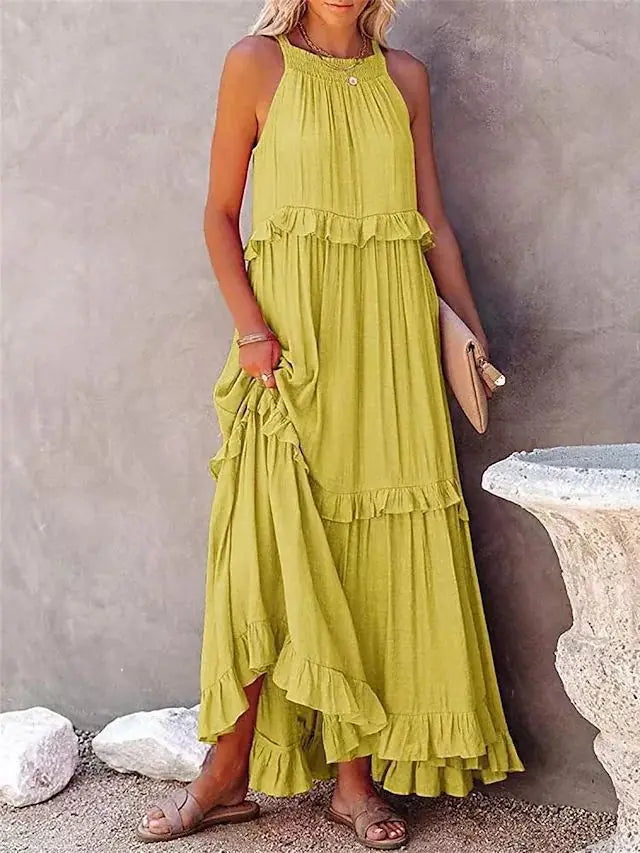 Fitshinling Ruffles Party Long Dresses For Women Costume Sexy Sleeveless Maxi Dress Dance Wear A Line Boho Holiday Vestidos - Mira Belle 