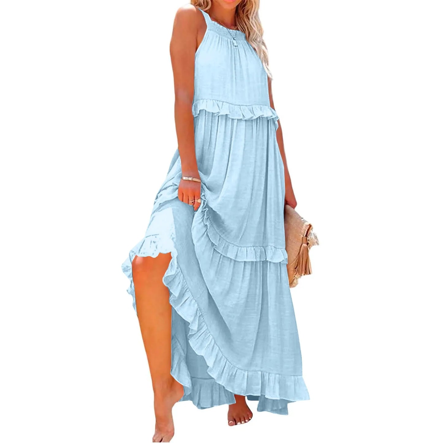 Fitshinling Ruffles Party Long Dresses For Women Costume Sexy Sleeveless Maxi Dress Dance Wear A Line Boho Holiday Vestidos - Mira Belle 