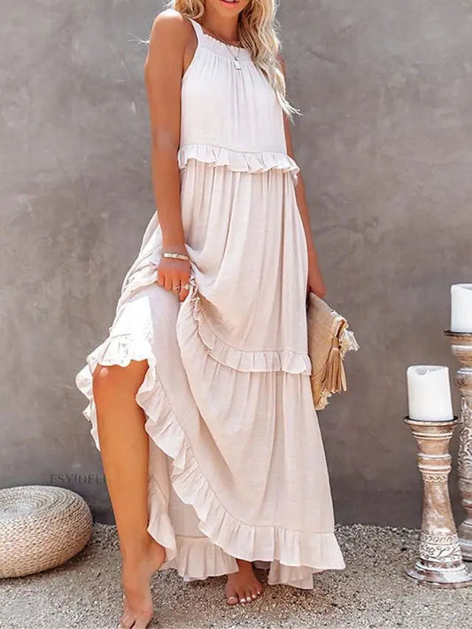 Fitshinling Ruffles Party Long Dresses For Women Costume Sexy Sleeveless Maxi Dress Dance Wear A Line Boho Holiday Vestidos - Mira Belle 
