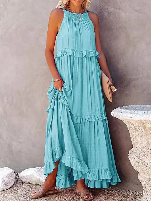 Fitshinling Ruffles Party Long Dresses For Women Costume Sexy Sleeveless Maxi Dress Dance Wear A Line Boho Holiday Vestidos - Mira Belle 