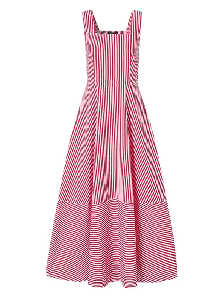 ZANZEA Holiday Long Maxi Dresses Womens France Elegant Tank Dress 2023 Summer Chic A Line Robe Party Striped Sleeveless Sundress - Mira Belle 