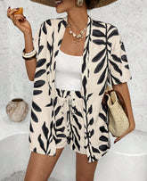 Woman Lady Set Casual Geometric Blouse & Holiday Loose Shorts - Mira Belle 