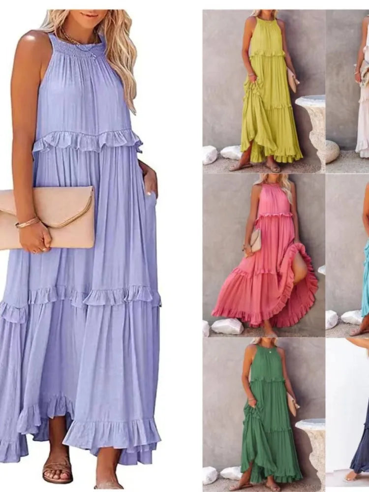 Fitshinling Ruffles Party Long Dresses For Women Costume Sexy Sleeveless Maxi Dress Dance Wear A Line Boho Holiday Vestidos - Mira Belle 