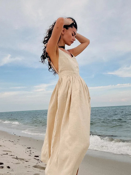 Bornladies Summer Cotton V-Neck Midi Dress - Mira Belle 