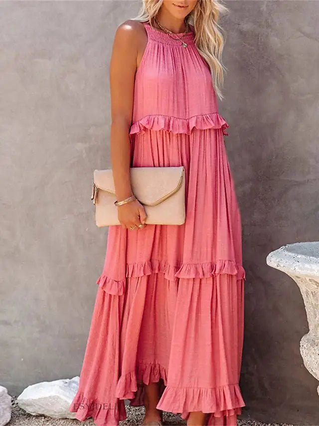 Fitshinling Ruffles Party Long Dresses For Women Costume Sexy Sleeveless Maxi Dress Dance Wear A Line Boho Holiday Vestidos - Mira Belle 
