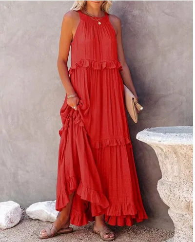 Fitshinling Ruffles Party Long Dresses For Women Costume Sexy Sleeveless Maxi Dress Dance Wear A Line Boho Holiday Vestidos - Mira Belle 
