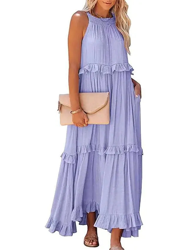 Fitshinling Ruffles Party Long Dresses For Women Costume Sexy Sleeveless Maxi Dress Dance Wear A Line Boho Holiday Vestidos - Mira Belle 