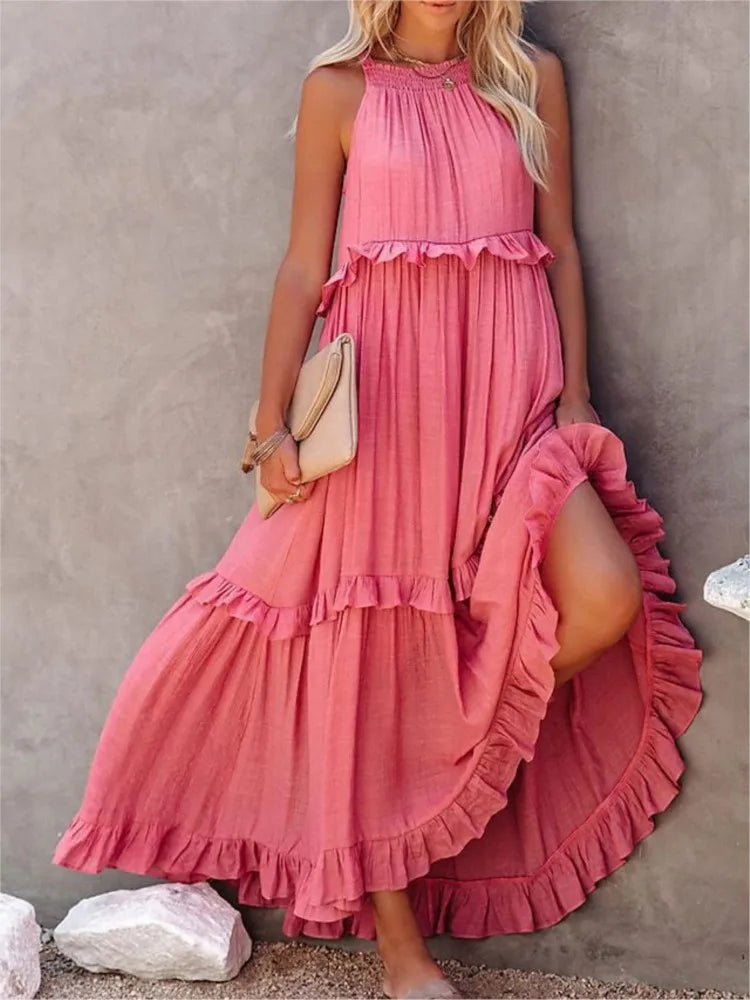 Fitshinling Ruffles Party Long Dresses For Women Costume Sexy Sleeveless Maxi Dress Dance Wear A Line Boho Holiday Vestidos - Mira Belle 