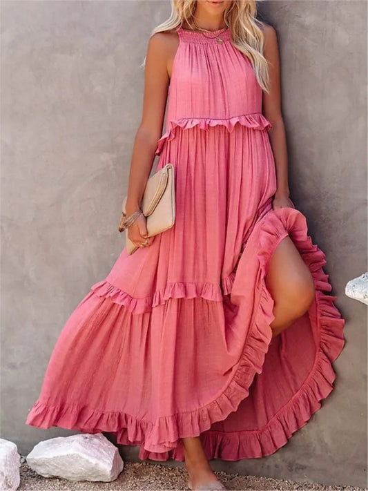 Fitshinling Ruffles Party Long Dresses For Women Costume Sexy Sleeveless Maxi Dress Dance Wear A Line Boho Holiday Vestidos - Mira Belle 
