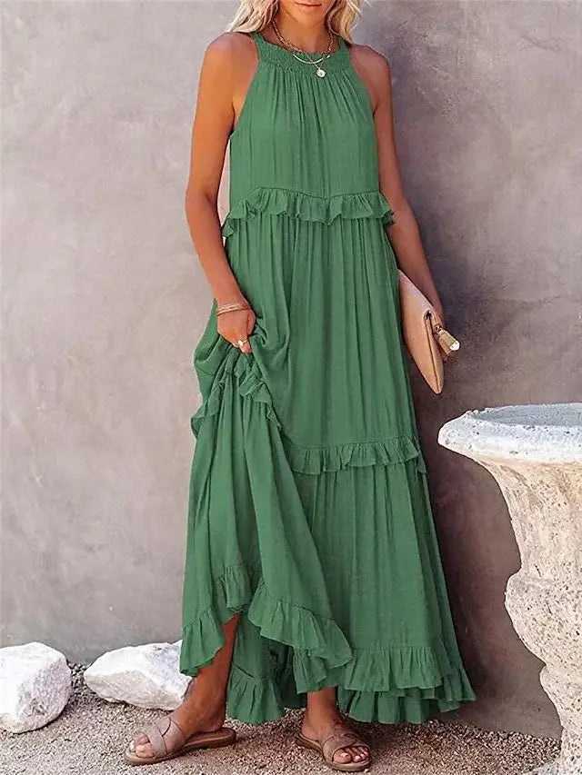 Fitshinling Ruffles Party Long Dresses For Women Costume Sexy Sleeveless Maxi Dress Dance Wear A Line Boho Holiday Vestidos - Mira Belle 
